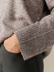 Neutral Sequin Crew Neck Knitted Jumper with Wool - Image 6 of 9