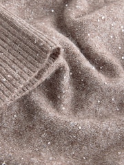 Neutral Sequin Crew Neck Knitted Jumper with Wool - Image 9 of 9
