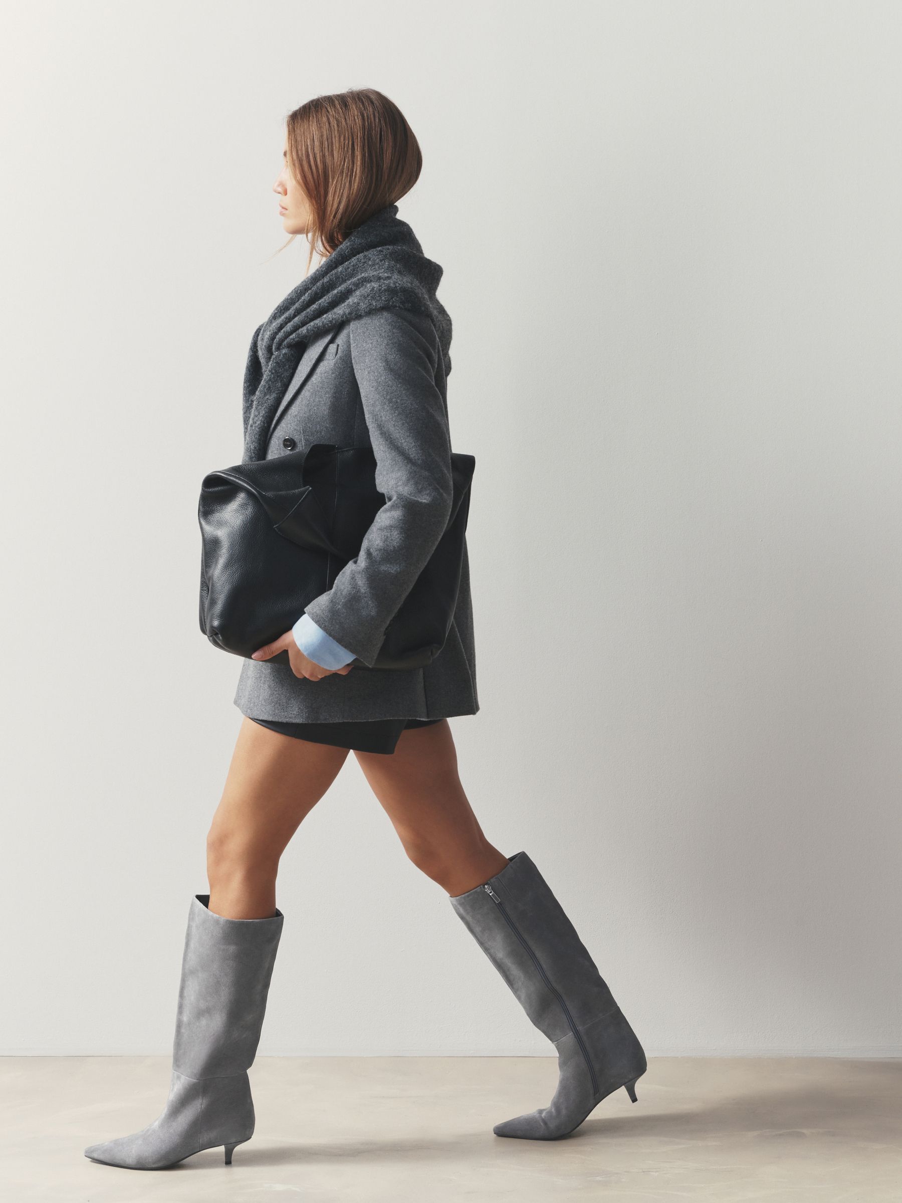 Modern Fiction Gray Suede Antonym Lace Up Boots Size 13 The Yildiz Gray Leather Lace-Up Ankle Women Boot With a Side  main image 2