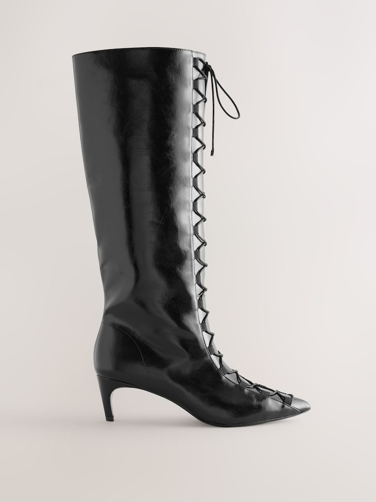 Schwarz - Forever Comfort® Knee High Lace Up Corset Boots - Bild 1 von 9