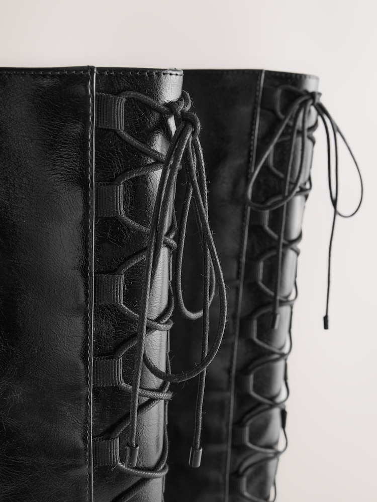 Bottes Cuissardes Sur Mesure CQ Couture Italy - Cuir Véritable, Talon Aiguille Très Haut, Pointure 45 - Noir