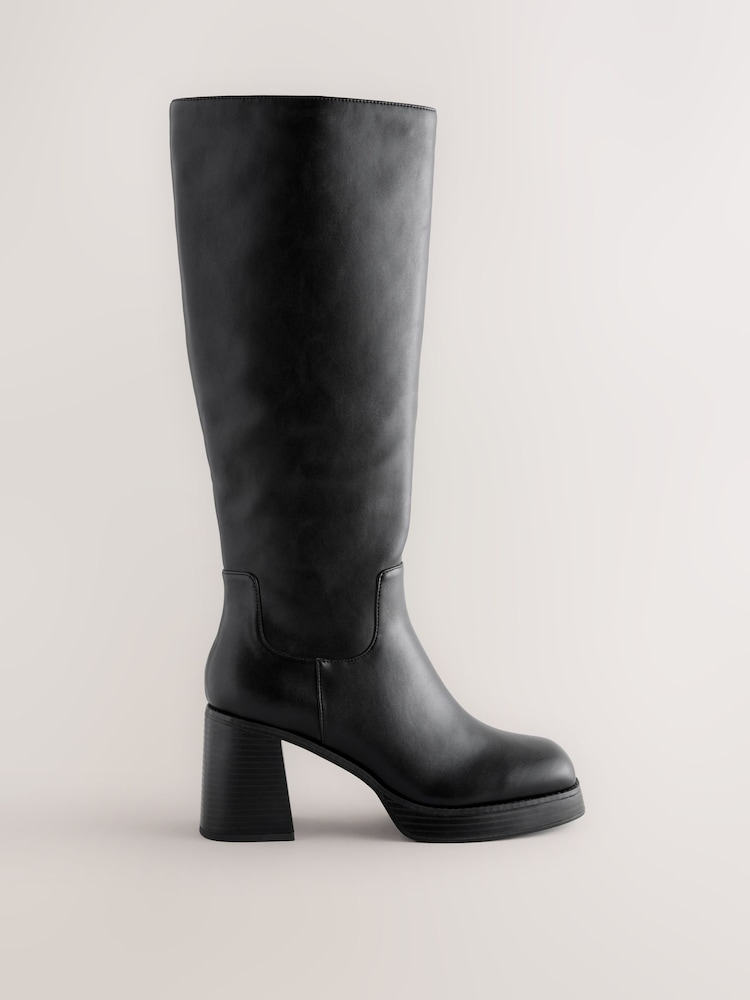 Black Forever Comfort® Knee High Platform Boots - Image 1 of 5