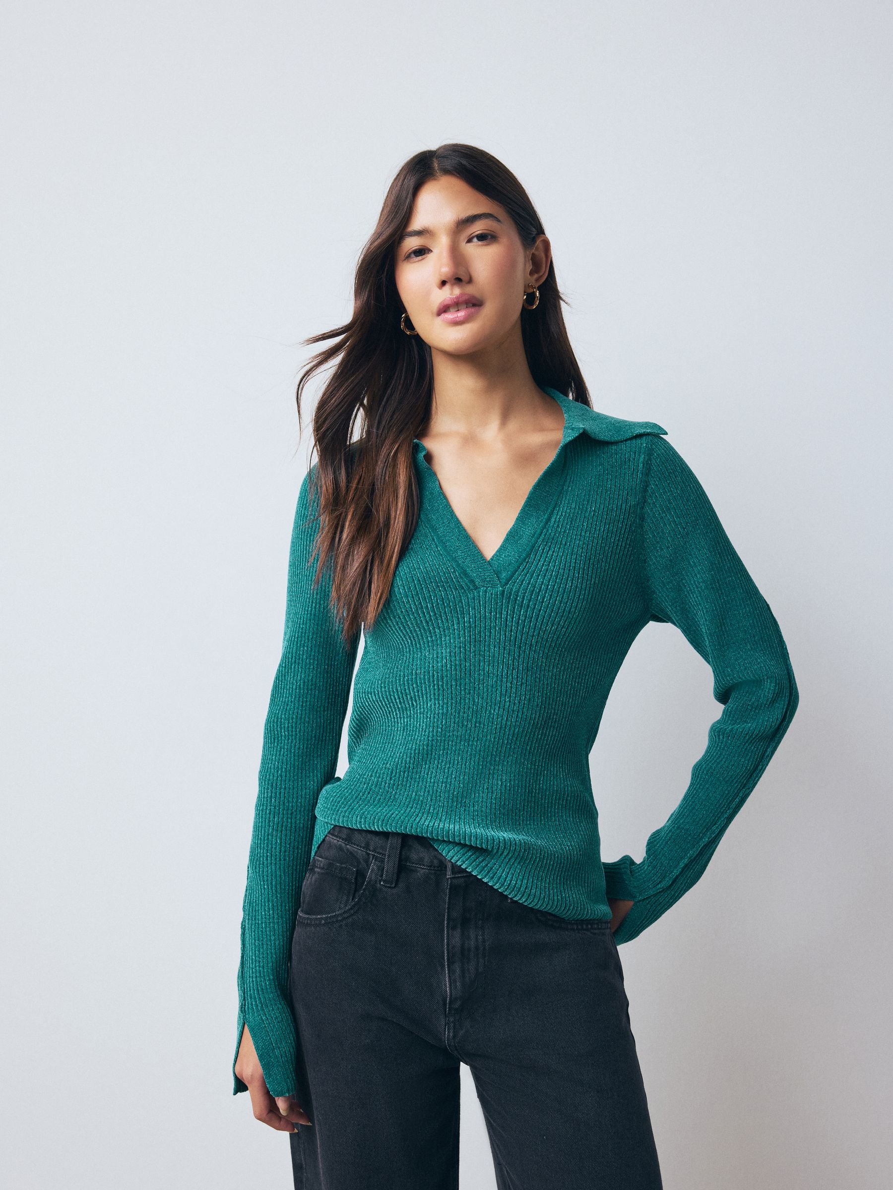 Buy Teal Blue Chenille Ribbed Polo Neck Jumper from Next USA