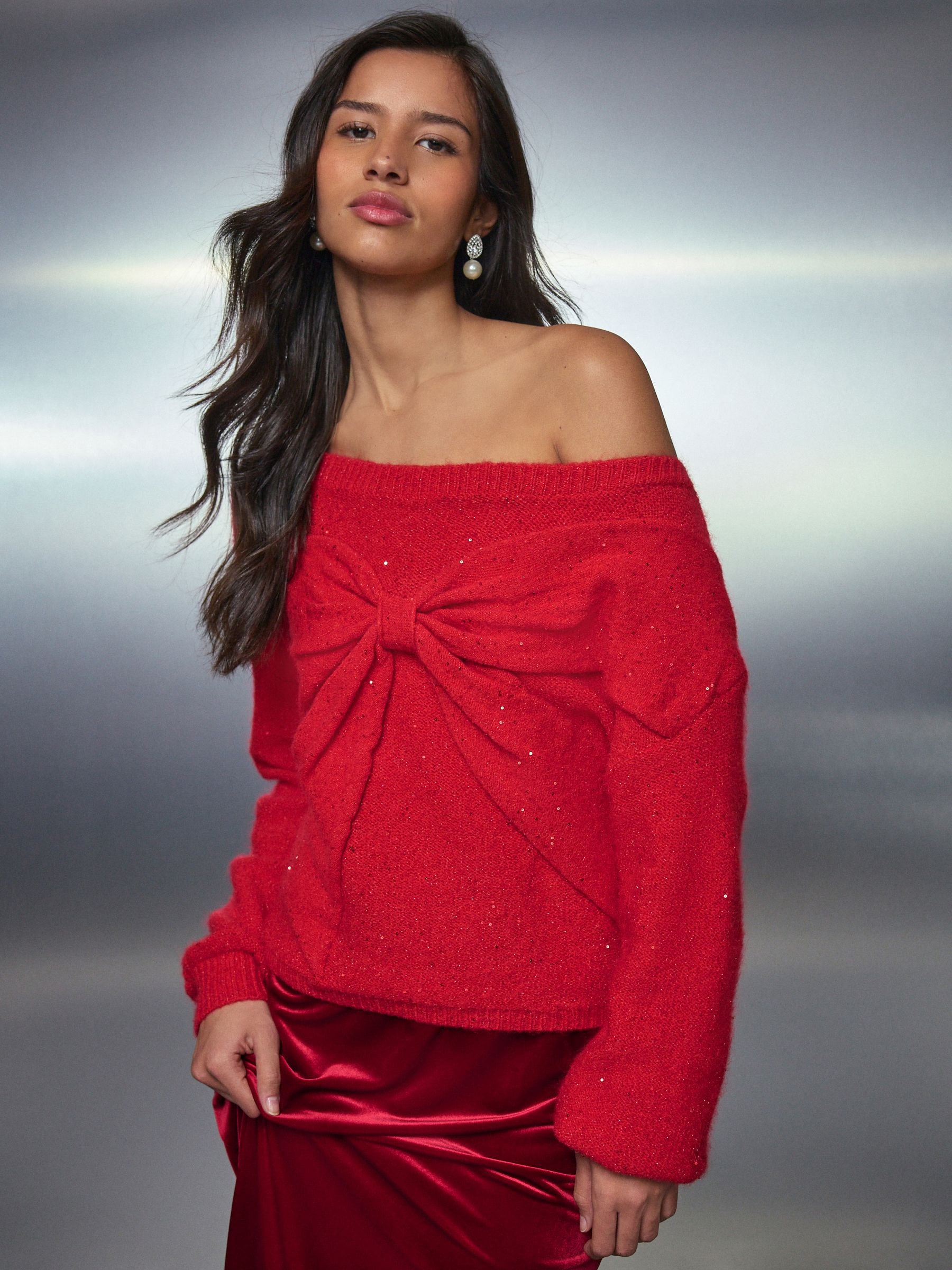 the red thread S sequin offshoulder knit 【公式通販】