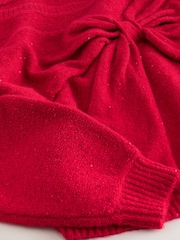 Barva češnje - Pulover s pentljo z odkritimi rameni in bleščicami - Slika 8 iz 8