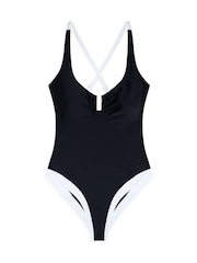 Chelsea Peers Black/White Leopard Jacquard U Front Swimsuit - Image 5 of 5