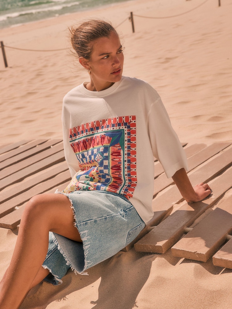 White Mosaic Placement Print Short Sleeve T-Shirt - Image 1 of 7 White Mosaic Placement Print Short Sleeve T-Shirt - Image 1 of 7