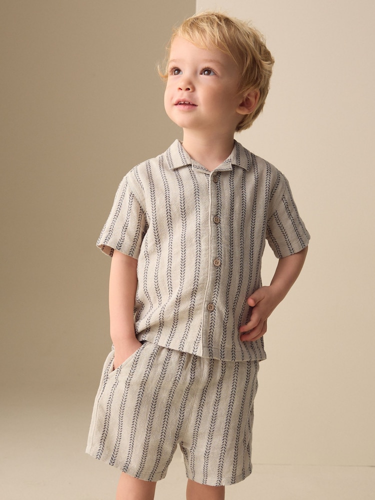 écru - Short Sleeve Textured Stripe Shirt and Shorts Set (3mths-10yrs) - Image 1 de 10