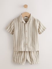 écru - Short Sleeve Textured Stripe Shirt and Shorts Set (3mths-10yrs) - Image 5 de 10