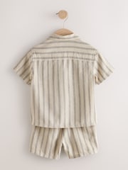 écru - Short Sleeve Textured Stripe Shirt and Shorts Set (3mths-10yrs) - Image 7 de 10