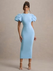 Club L London Blue Dakota Puff-Sleeve Midi Dress - Image 1 of 6