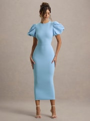 Club L London Blue Dakota Puff-Sleeve Midi Dress - Image 4 of 6