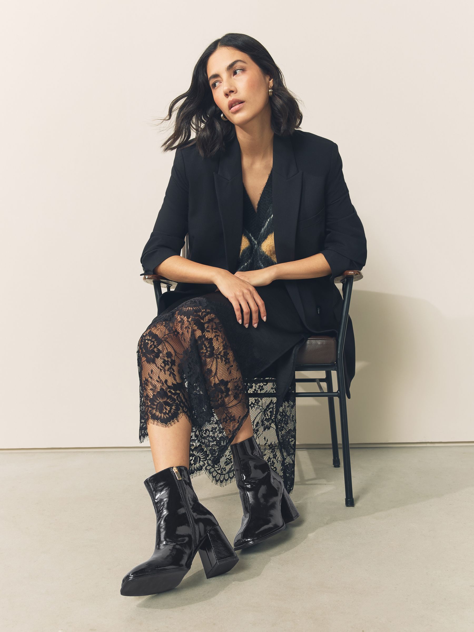 Buy Black Patent Forever Comfort® Square Toe Block Heel Ankle