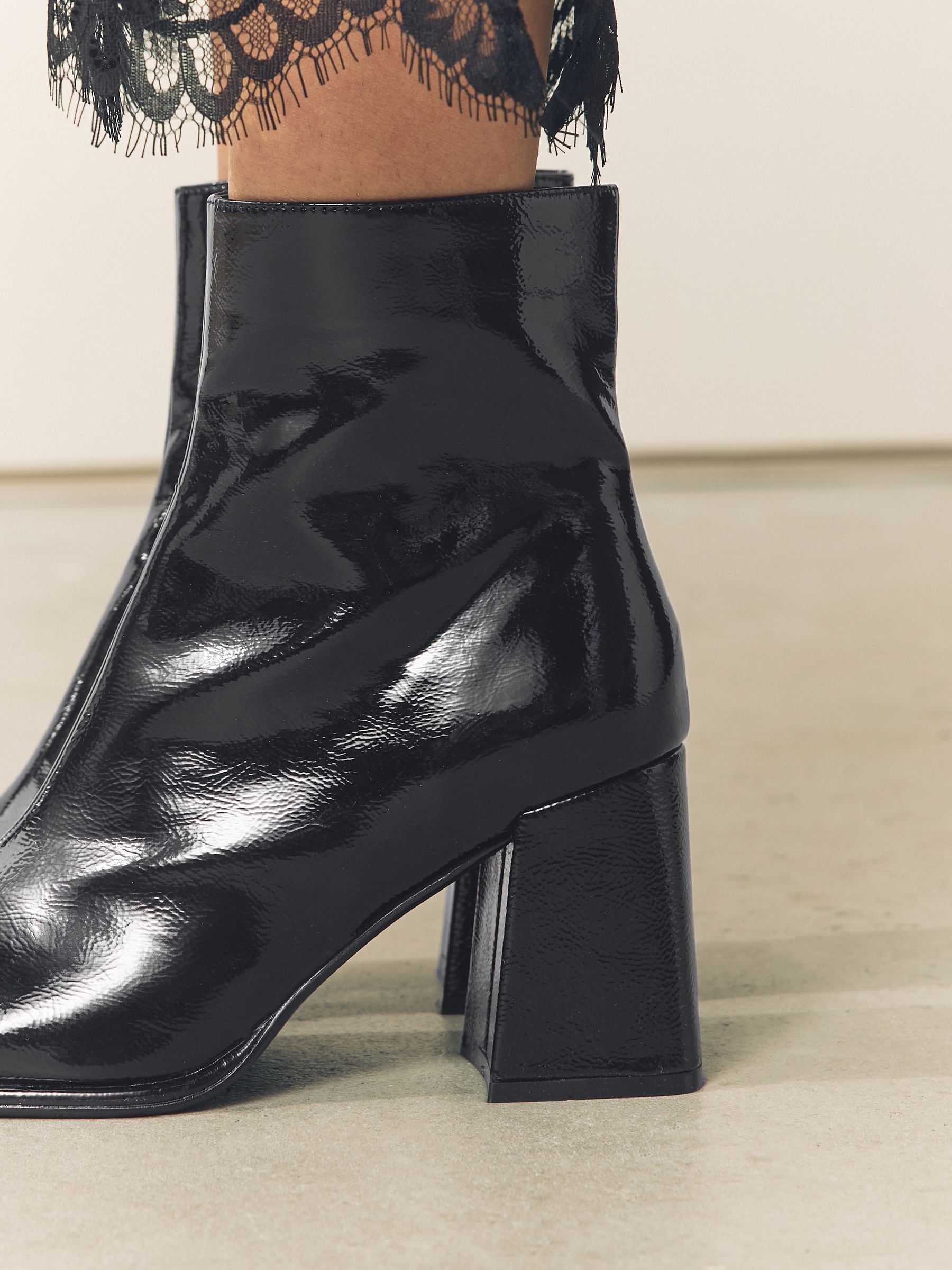 Buy Black Patent Forever Comfort® Square Toe Block Heel Ankle