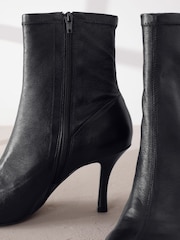 Black Leather Signature Curved Toe Sock Boots - Image 10 of 12