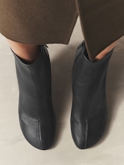 Black Leather Signature Curved Toe Sock Boots - Image 5 of 12