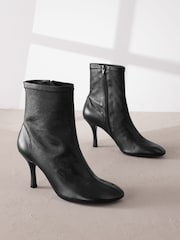 Black Leather Signature Curved Toe Sock Boots - Image 8 of 12