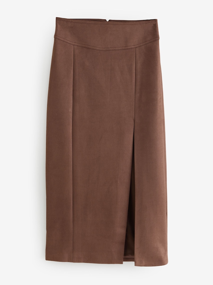 Bardot Brown Dante Vegan Suede Midi Skirt - Image 1 of 3