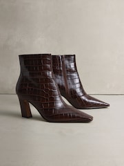 Burgundy Red Croc Embossed N. Premium Chisel Toe Curved Heel Ankle Boots - Image 6 of 9