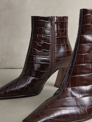 Burgundy Red Croc Embossed N. Premium Chisel Toe Curved Heel Ankle Boots - Image 7 of 9