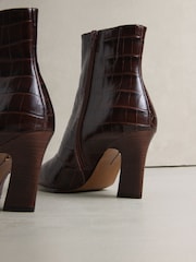 Burgundy Red Croc Embossed N. Premium Chisel Toe Curved Heel Ankle Boots - Image 8 of 9