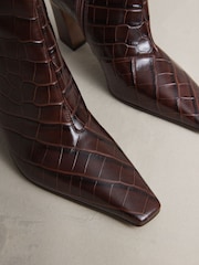 Burgundy Red Croc Embossed N. Premium Chisel Toe Curved Heel Ankle Boots - Image 9 of 9