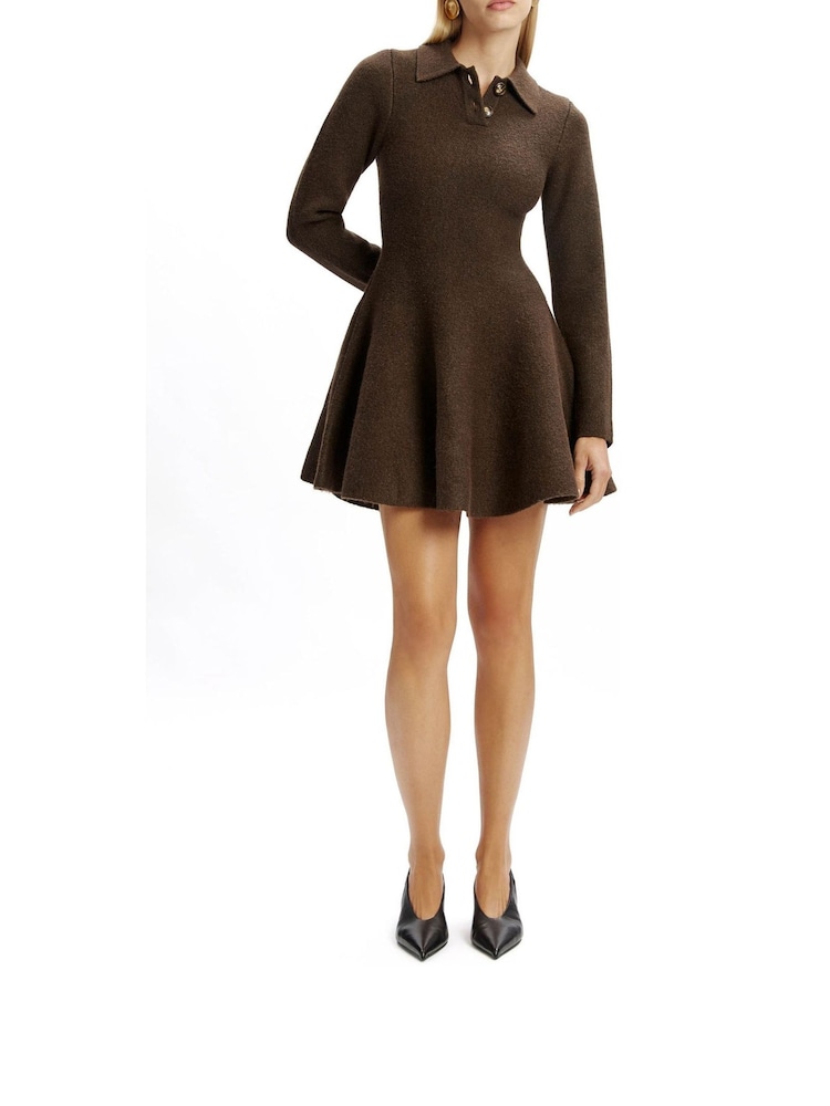 Bardot Brown Mini Lexter Volume Knit Dress - Image 1 of 4