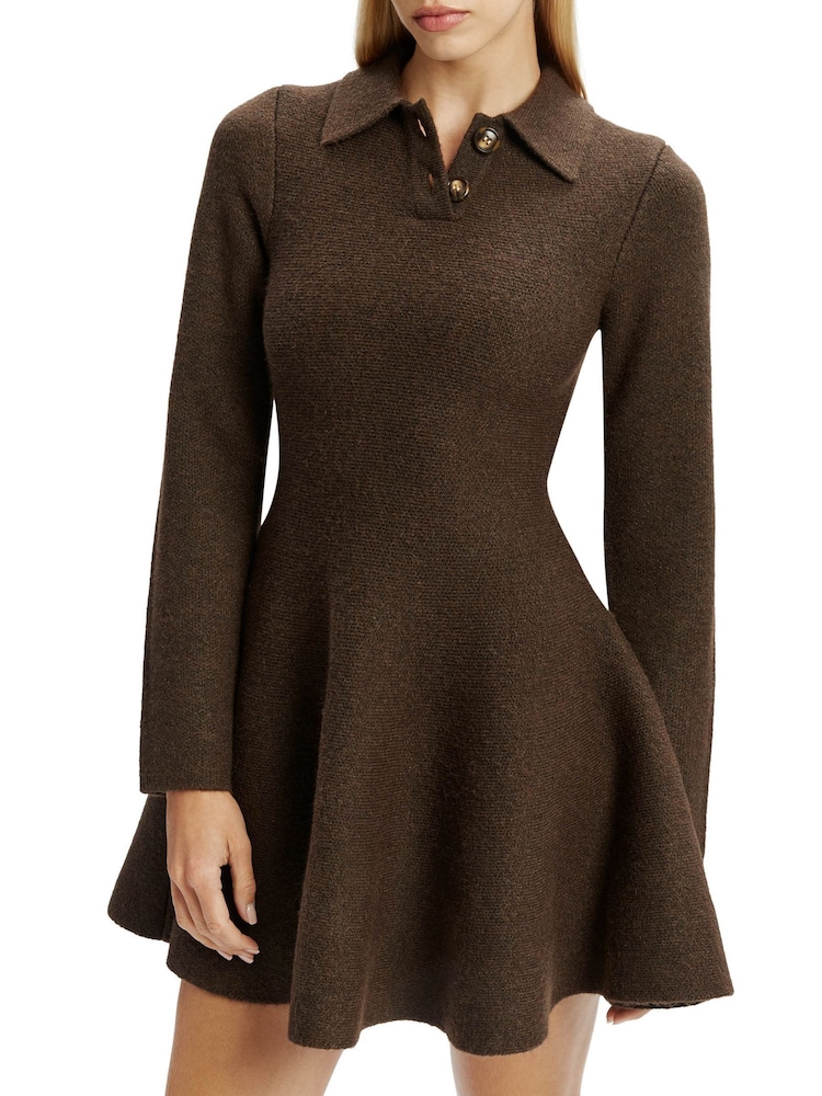Bardot Brown Mini Lexter Volume Knit Dress - Image 4 of 4