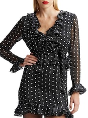 Bardot Black Frill Detail Spot Mini Dress - Image 2 of 4