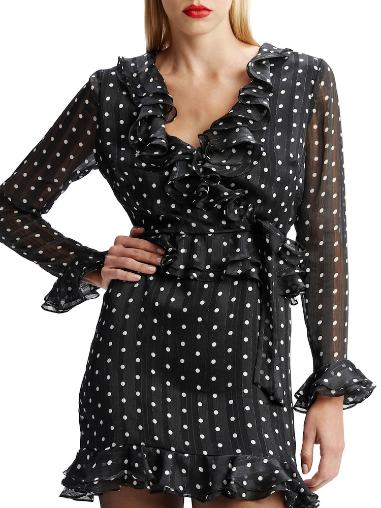 Bardot Black Frill Detail Spot Mini Dress - Image 2 of 4