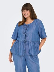 ONLY Curve Blue Bow Denim Shirt - Image 1 of 6