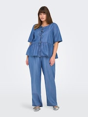 ONLY Curve Blue Bow Denim Shirt - Image 3 of 6