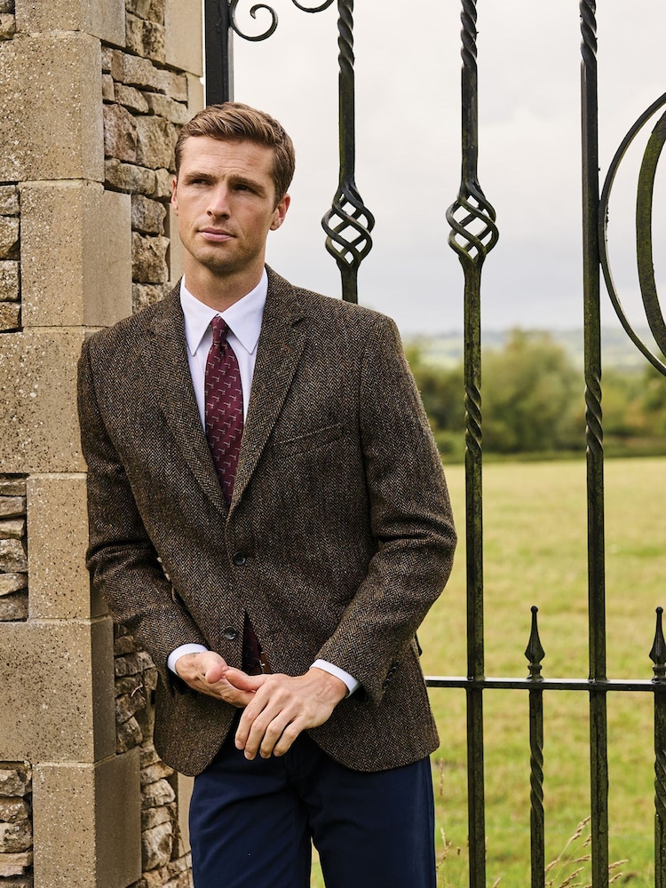 Buy Brook Taverner Brown Harris Tweed Herringbone Jacket from Next USA