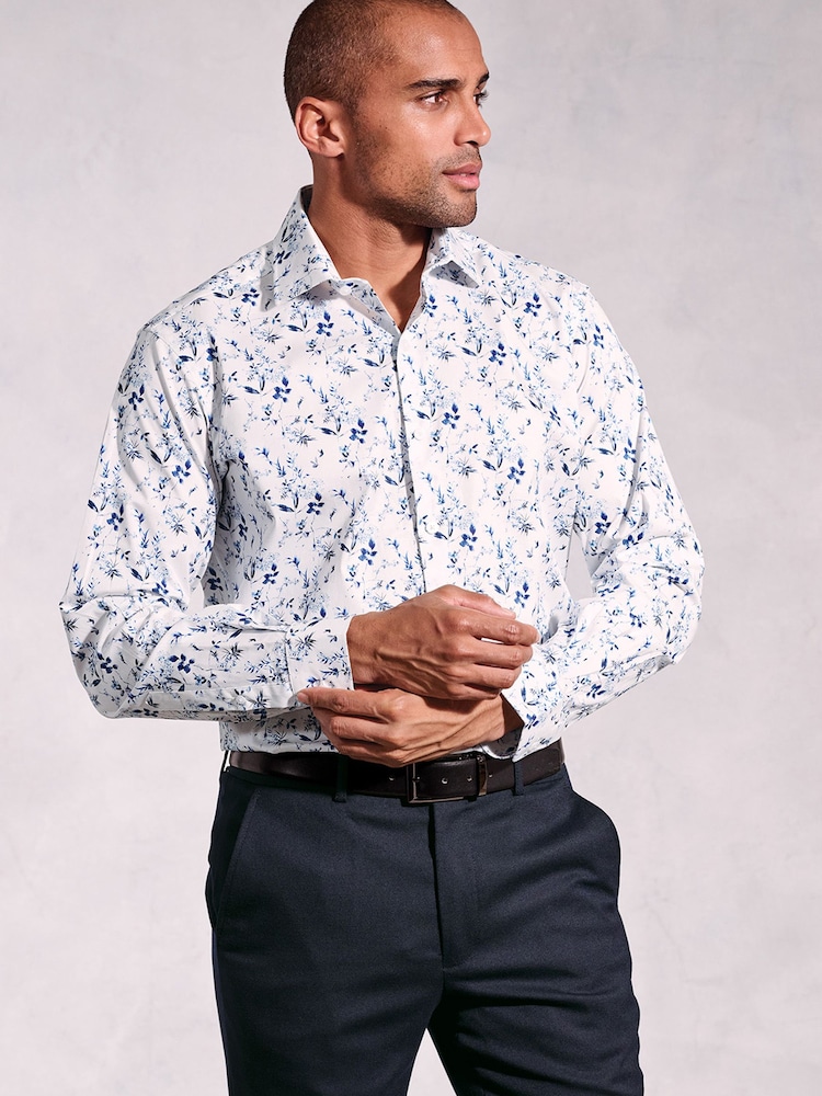 Brook Taverner Blue Ocassion Leaf Print Long Sleeve Shirt - Image 1 of 5