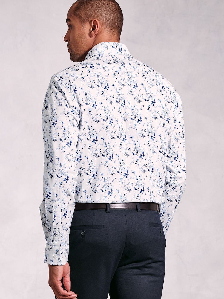 Brook Taverner Blue Ocassion Leaf Print Long Sleeve Shirt - Image 2 of 5