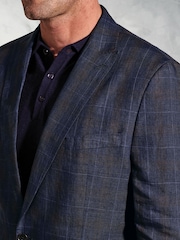 Brook Taverner Blue Pure Peak Lapel 100% Linen Jacket - Image 2 of 5
