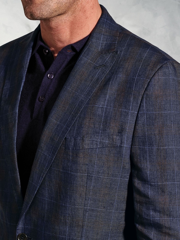 Brook Taverner Blue Pure Peak Lapel 100% Linen Jacket - Image 2 of 5 Brook Taverner Blue Pure Peak Lapel 100% Linen Jacket - Image 2 of 5