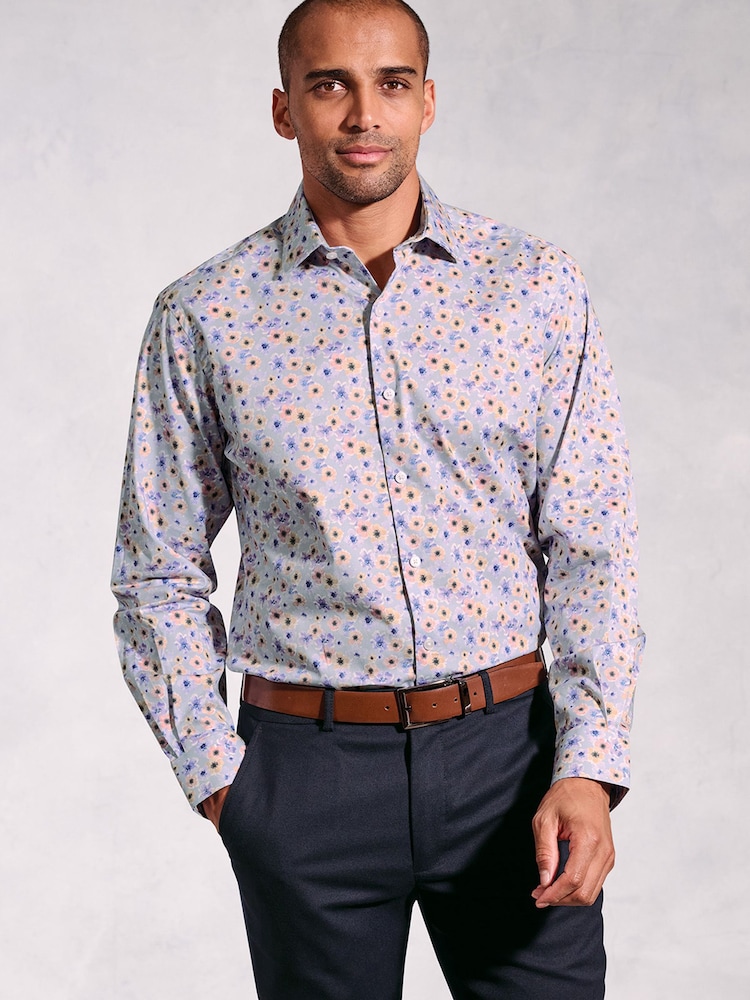 Brook Taverner Grey Ocassion Poppy Print Long Sleeve Shirt - Image 1 of 5