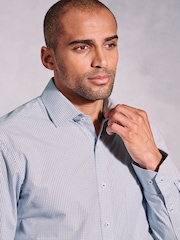 Brook Taverner Blue Micro Oxford Check Long Sleeve 100% Cotton Shirt - Image 2 of 5