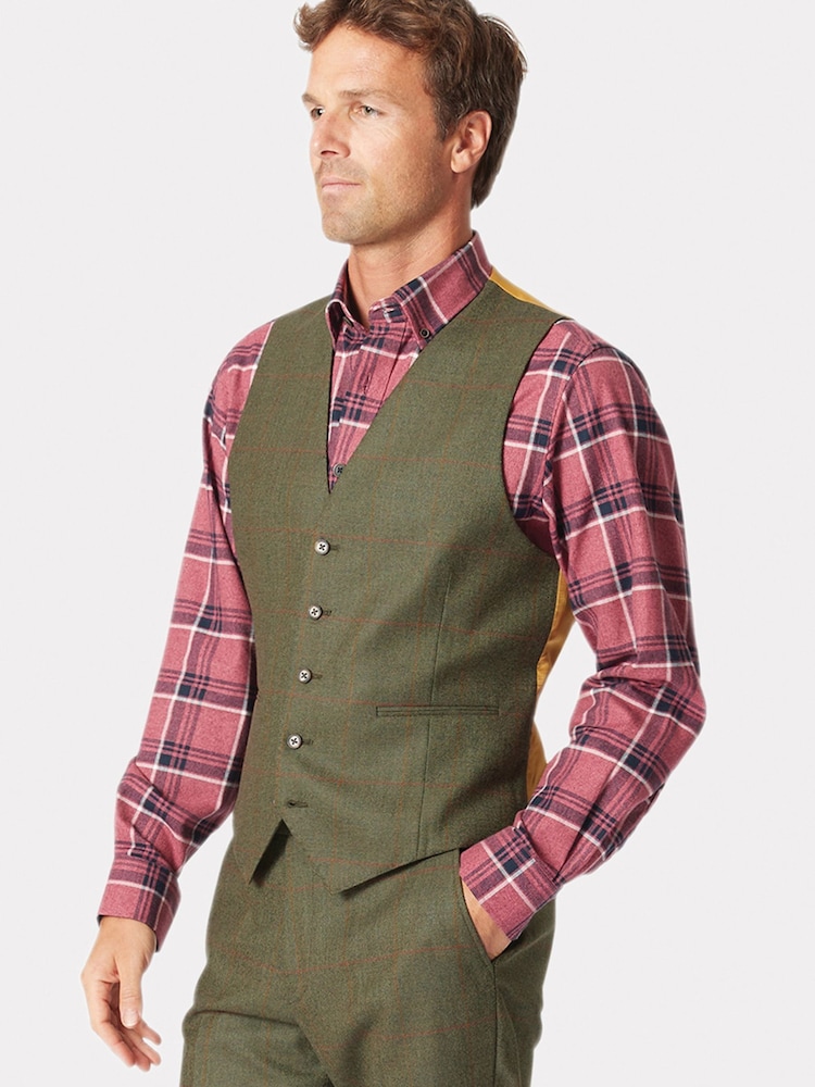 Brook Taverner Green Wool Check Suit Waistcoat - Image 1 of 2