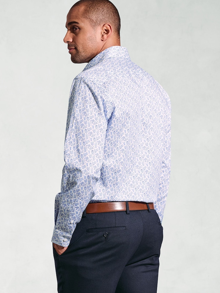 Brook Taverner Blue Paisley Stretch Long Sleeve Shirt - Image 3 of 6