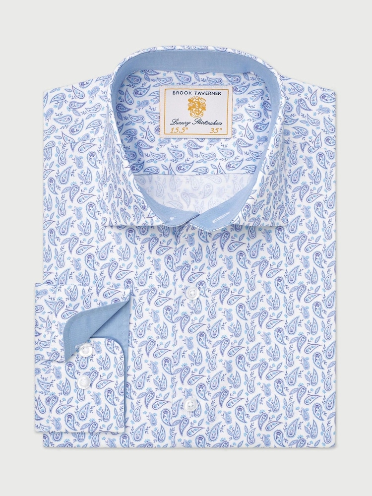 Brook Taverner Blue Paisley Stretch Long Sleeve Shirt - Image 4 of 6