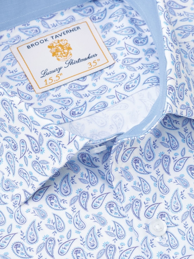 Brook Taverner Blue Paisley Stretch Long Sleeve Shirt - Image 6 of 6