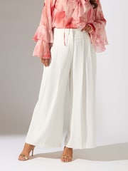 Evans Natural Crepe Pleated Trousers - Image 1 of 5