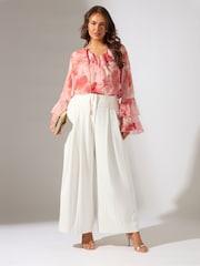 Evans Natural Crepe Pleated Trousers - Image 2 of 5