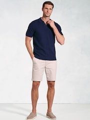 Brook Taverner Blue 100% Cotton Notch Neck Cotton Polo Shirt - Image 2 of 3