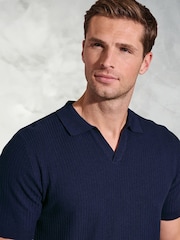 Brook Taverner Blue 100% Cotton Notch Neck Cotton Polo Shirt - Image 3 of 3
