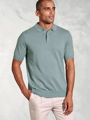 Brook Taverner Green Knitted Pure 100% Cotton Polo Shirt - Image 1 of 3