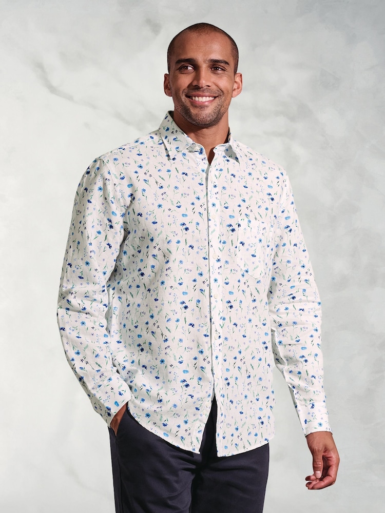 Brook Taverner Blue Watercolour Linen 100% Cotton Shirt - Image 1 of 4