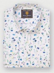 Brook Taverner Blue Watercolour Linen 100% Cotton Shirt - Image 2 of 4